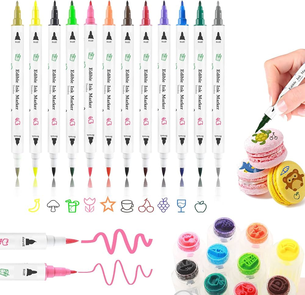 Food Coloring Pens,12Pcs Double Sided Food Grade Edible Markers with Fine&Thick Tip,Edible Gourme... | Amazon (US)