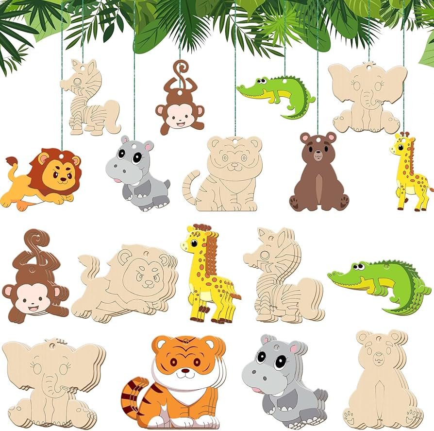 36 Pack Unfinished Wood Animal Jungle Cutouts Jungle Animal Crafts Jungle Animal Wooden Shapes Cr... | Amazon (US)