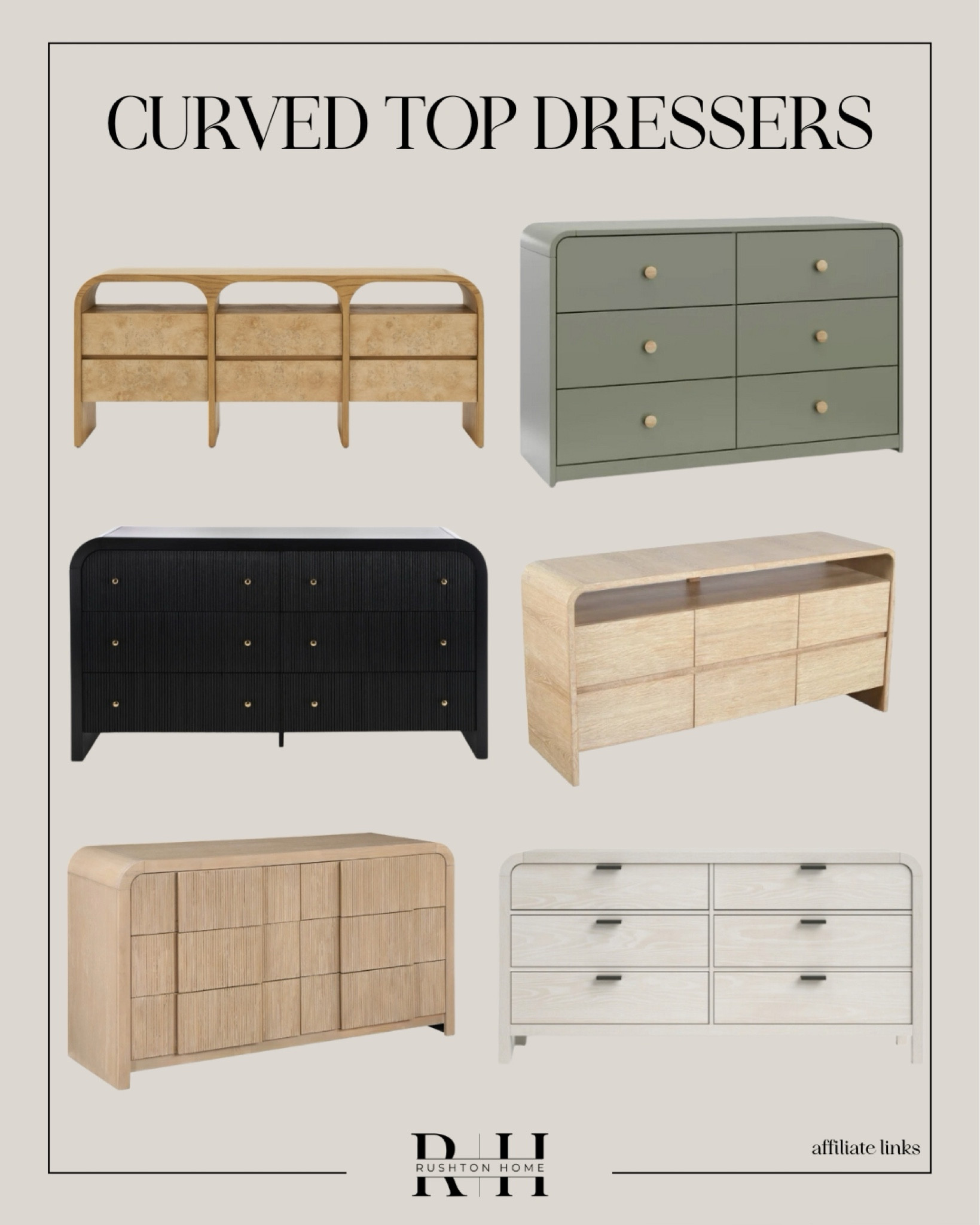 These organic modern curved dressers, have that edge and something different about them if you want something totally unique in your bedroom!!

Affordable dresser, large dresser, unique dresser

#LTKHome