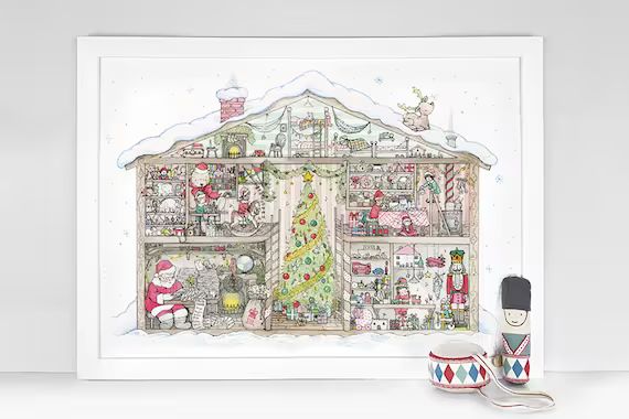 Santa's Workshop, UNFRAMED Nursery Art, Kid's Fine Art, Christmas Gift, Baby's 1st Christmas, Neu... | Etsy (US)