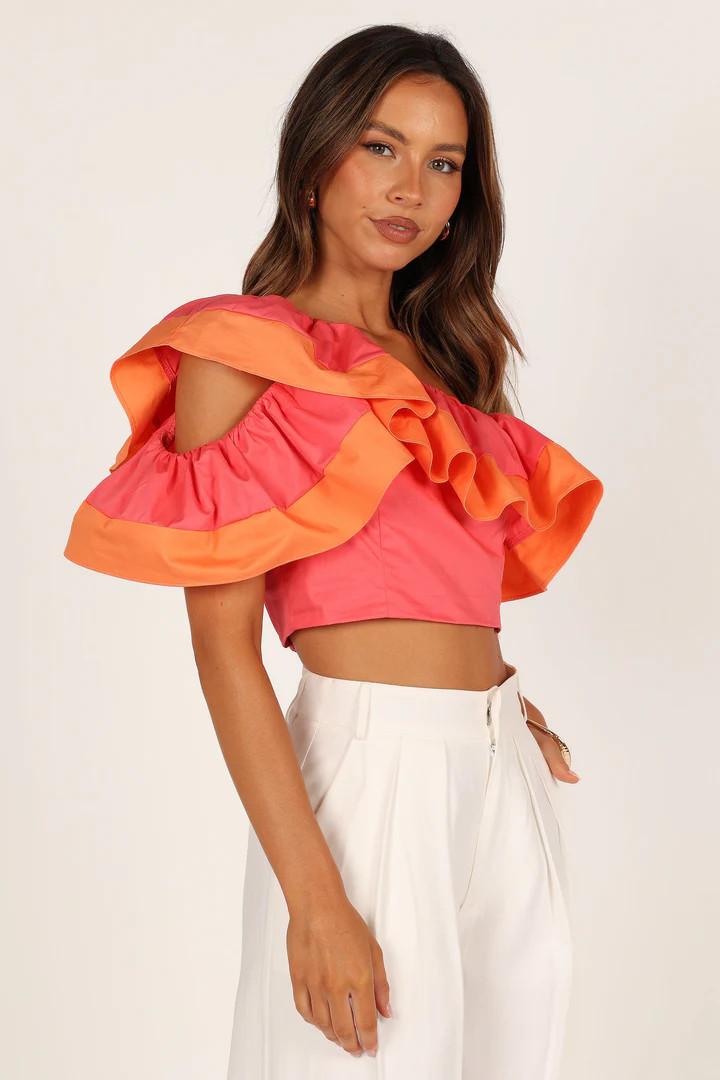 Claudie One Shoulder Top - Tangerine/Deep Coral | Petal & Pup (US)