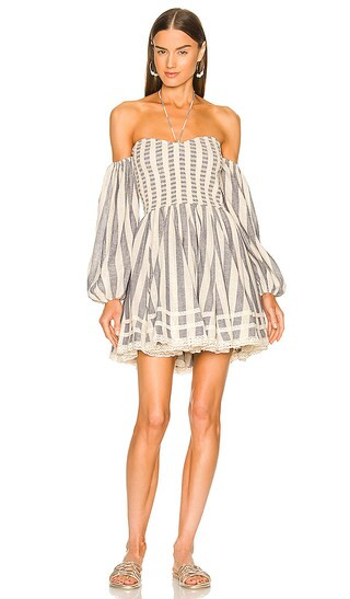 Kylie Mini Dress in Cream & Blue | Revolve Clothing (Global)