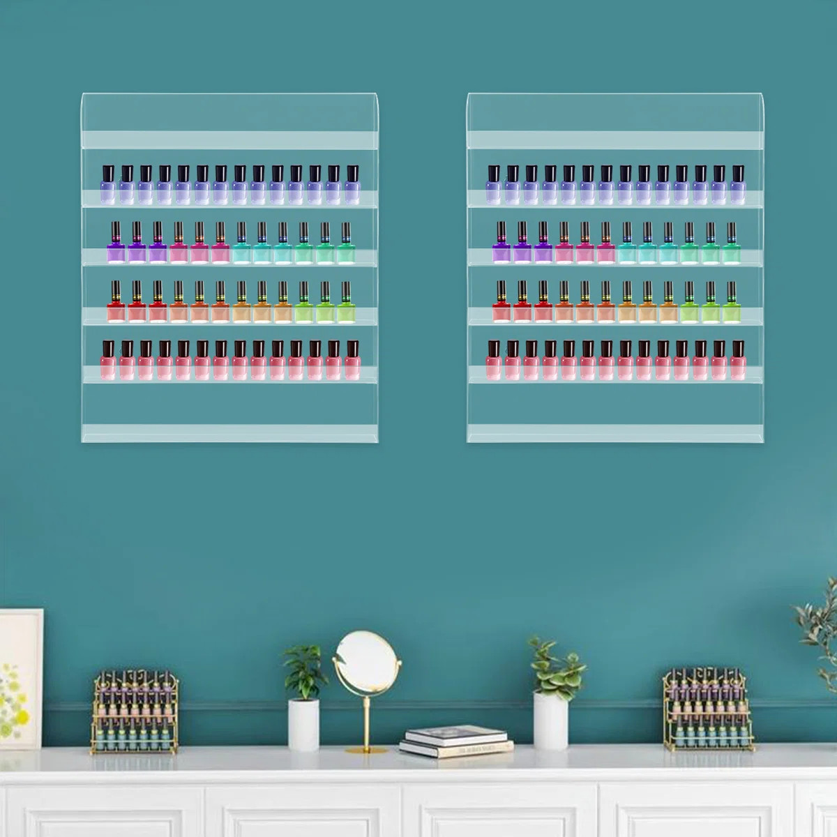 2 Pack Nail Polish Wall Racks Wall Mounted Acrylic Clear Nail Polish Shelf Organizer Display Rack | Wayfair North America