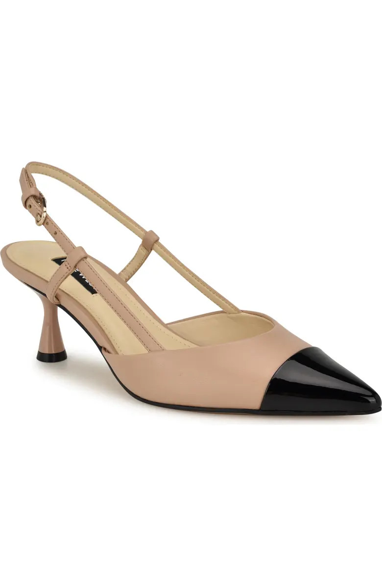 Nine West Rizzy Slingback Pointed Cap Toe Kitten Heel Pump (Women) | Nordstrom | Nordstrom