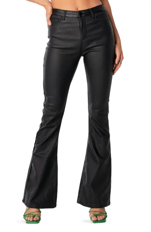 EDIKTED Luna Faux Leather Flare Leg Pants in Black at Nordstrom, Size Large | Nordstrom