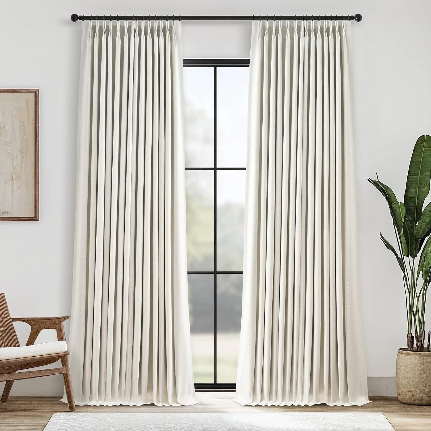 Natural 72 Inches Long Linen Curtains for Bedroom,Full Blackout Pinch Pleated Thermal Insulated S... | Walmart (US)