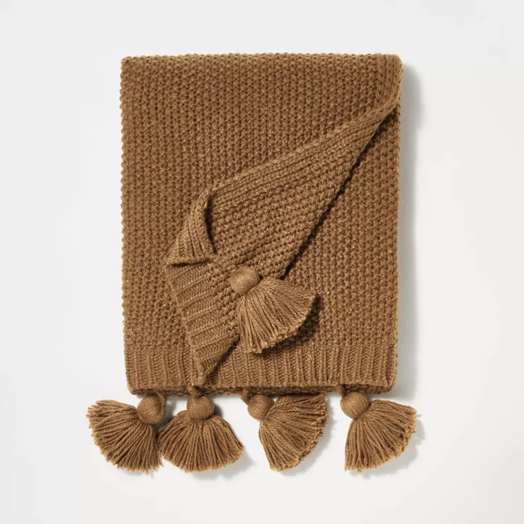 Knit Throw with Pom Tassels Throw Blanket - Threshold™ designed with Studio McGee | Target