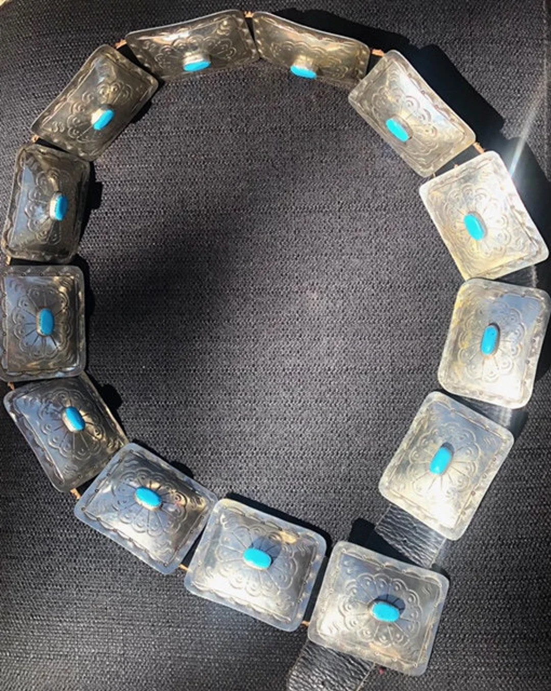 Old Pawn Turquoise and Nickel Concho Belt | Etsy (US)