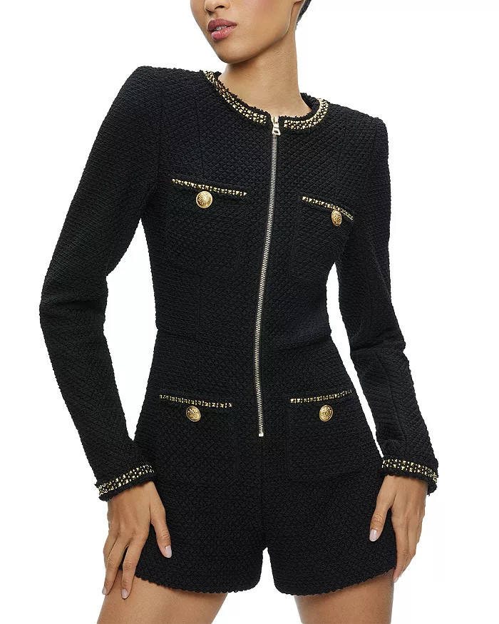 Shiloh Zip Front Contrast Trim Romper | Bloomingdale's (US)