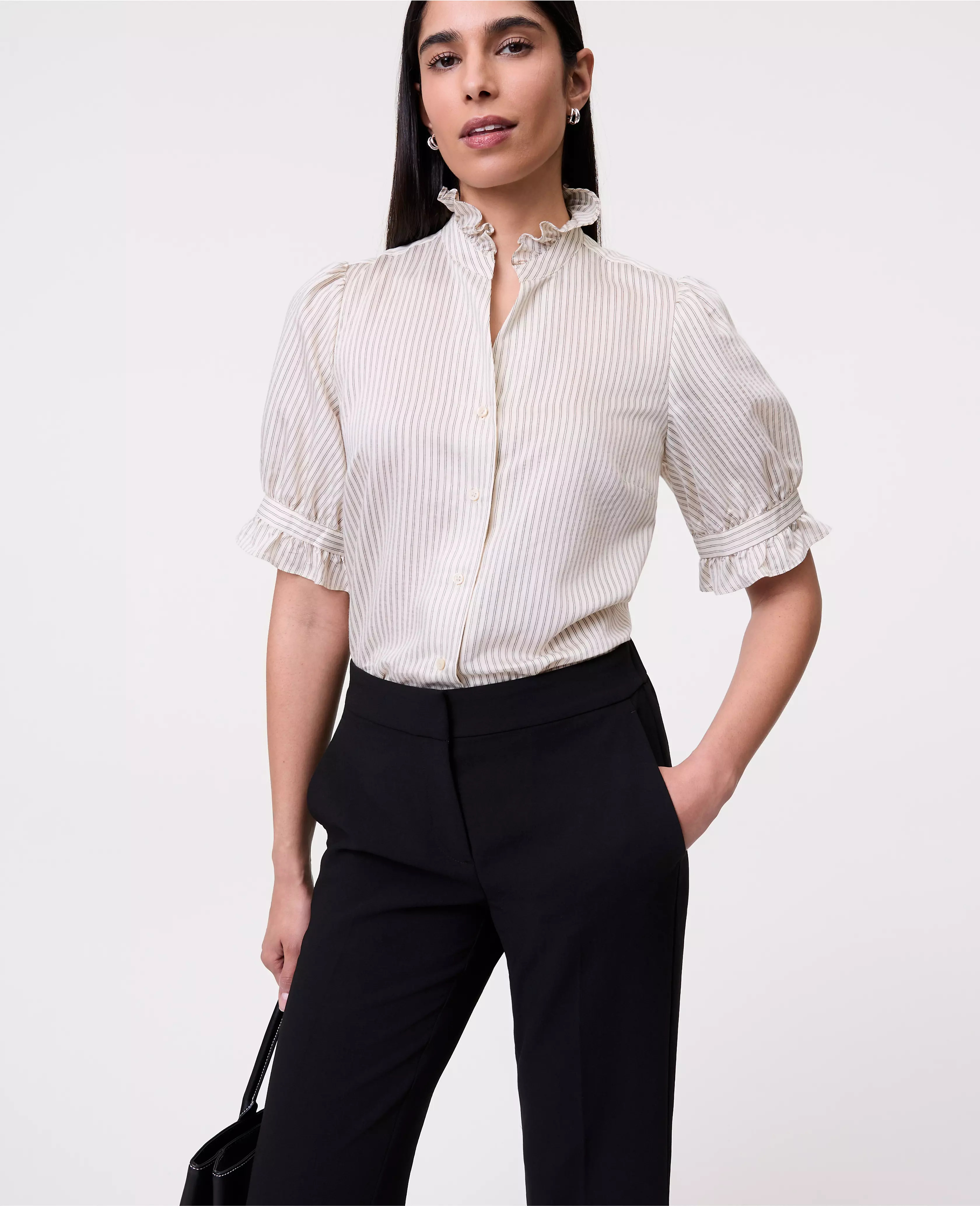 Striped Ruffle Collar Shirt | Ann Taylor