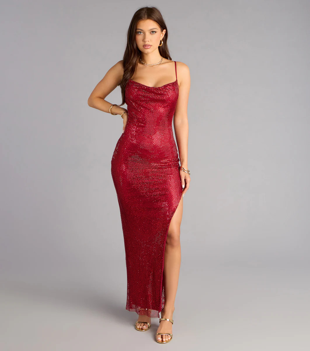 Virginia Rhinestone Fishnet Column Formal Dress | Windsor Stores