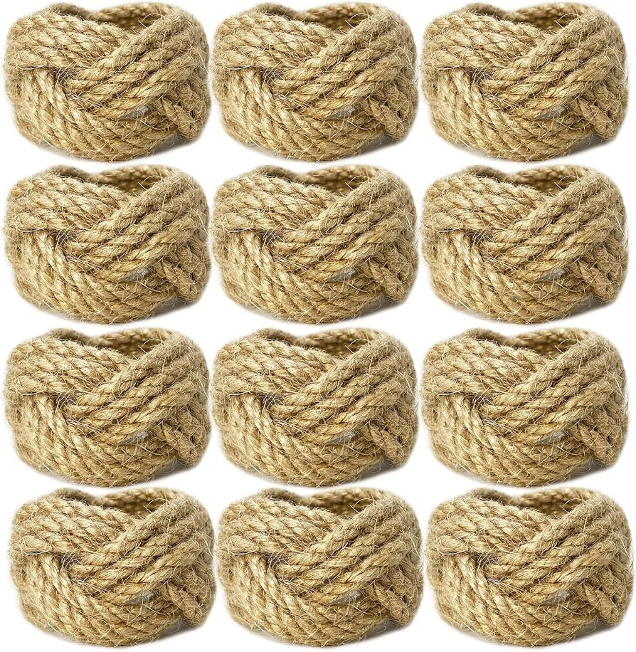 WINGFISH Woven Napkin Rings Bulk Set of 12 Farmhouse Burlap Jute Napkin Rings for Dinning Table, ... | Amazon (US)