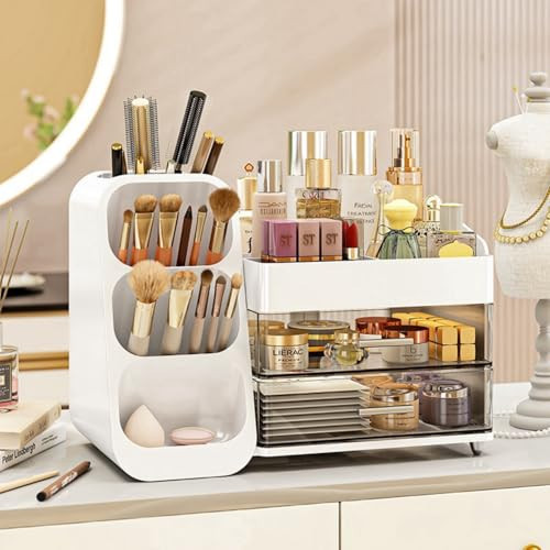 Makeup Organizer with Drawers for Vanity,Spacious Cosmetic Display Case,Perfect Storage Solution for Your Beauty Essential(White) | Amazon (US)