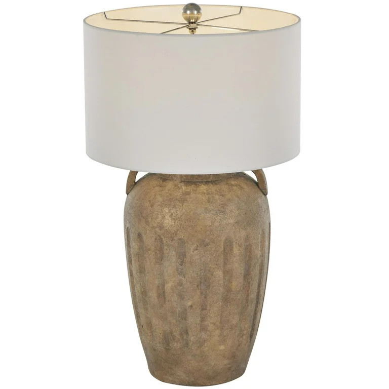 DecMode 29" Distressed Antique Style Pot Vase Brown Table Lamp with Cream Linen Shade | Walmart (US)