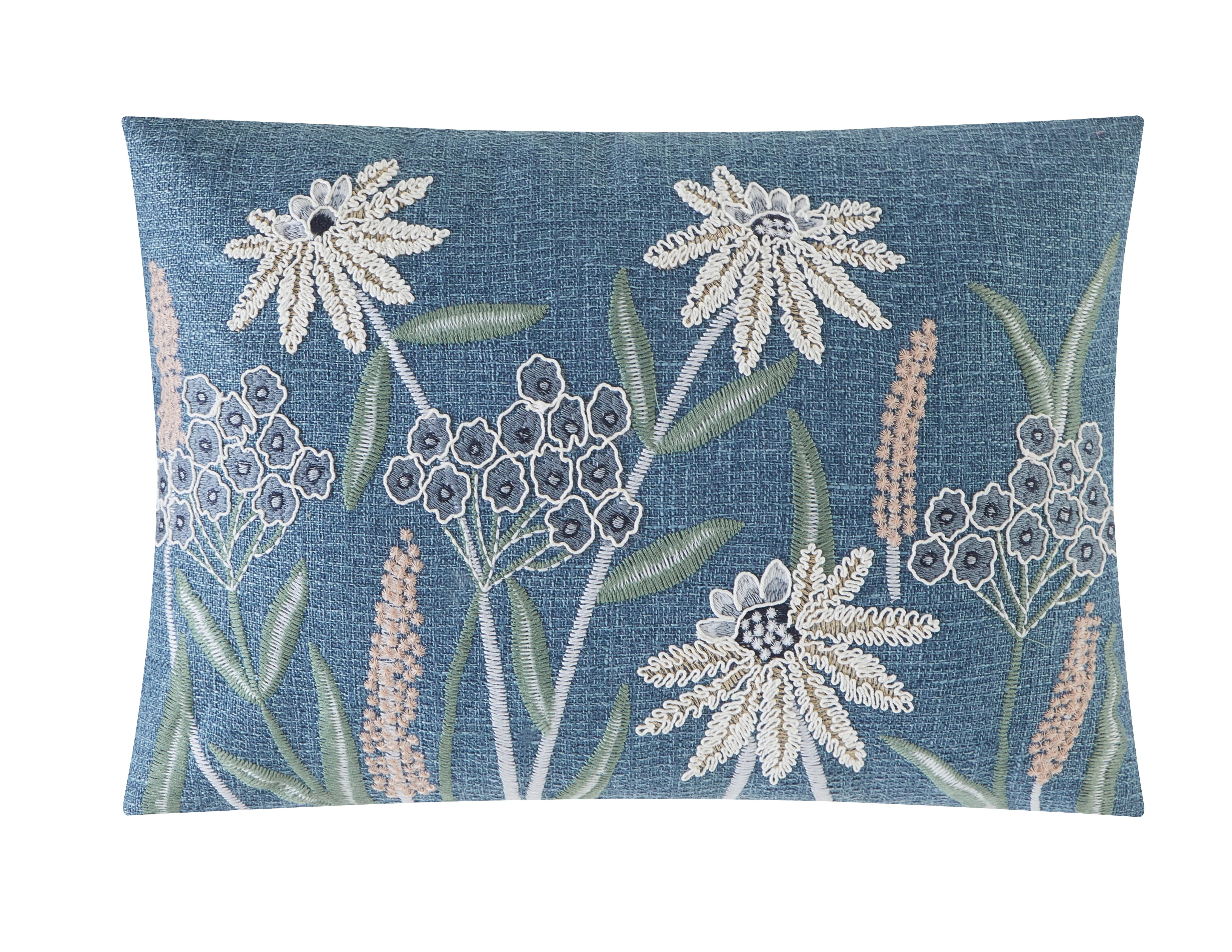 Mainstays Chambray Embroidered Botanical Decorative Pillow 14" x 20" | Walmart (US)