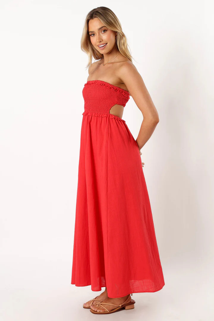 Katriona Strapless Midi Dress - Red | Petal & Pup (AU)