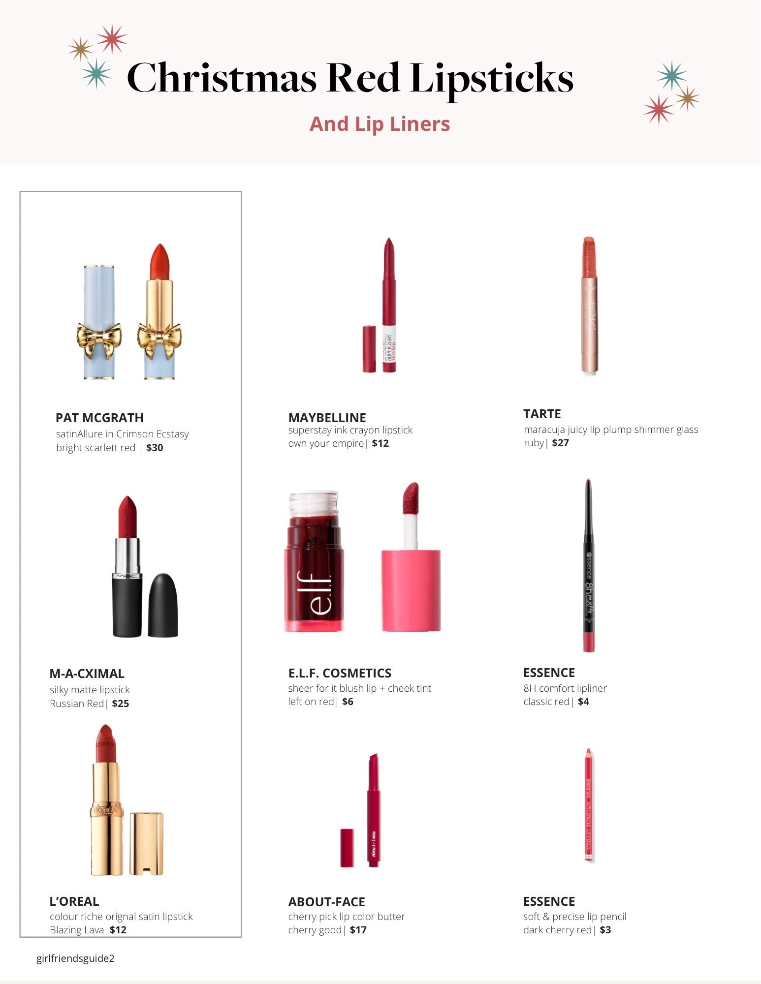 Gorgeous red lipsticks and lip liners perfect for Christmas, holiday looks and gifts. 

#lipstick #lipliner #christmas 

#LTKHoliday #LTKBeauty #LTKGiftGuide