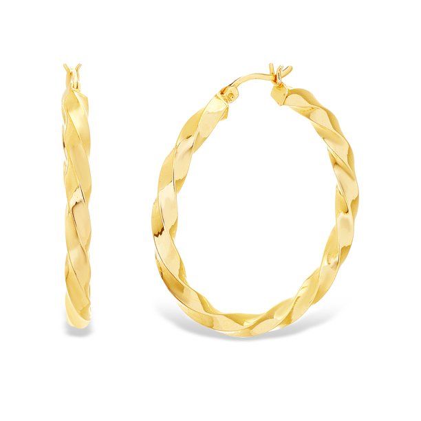 Lesa Michele Yellow Gold Plated Brass Twisted 25mm Hinge Hoop Earrings for Women | Walmart (US)