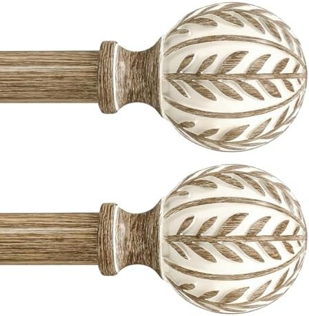 2 Pack Boho Wood Curtain Rods for Windows 48 to 84 inch,1" Adjustable Heavy Duty Window Curtain R... | Amazon (US)
