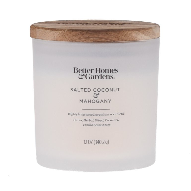 Better Homes & Gardens 12oz Salted Coconut & Mahogany Scented 2-Wick Frosted Jar Candle - Walmart... | Walmart (US)