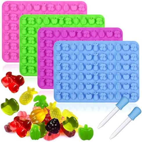 Palksky 4PCS Fruit Snack Molds Silicone, Gummy Molds Trays with Dropper for Candy Chocolate Gummi... | Amazon (US)