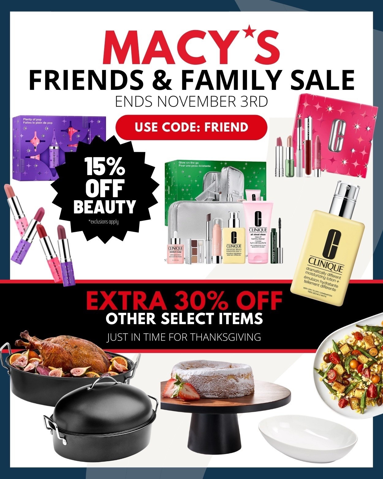 Macy’s @macys is kicking off the season with a huge sale! 🤩🛍️
Take an extra 30% off most items - perfect for snagging serveware just in time for Thanksgiving. Plus 15% off beauty. Clinique sets make such easy gifts! 🎁
Use code FRIEND thru 11/3 (exclusions apply).
#MacysPartner #Macys

#LTKBeauty #LTKHoliday #LTKSeasonal