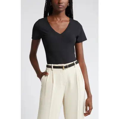 Nordstrom Everyday V-Neck Pima Cotton Blend T-Shirt in Black at Nordstrom, Size Large | Nordstrom