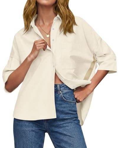 Cicy Bell Womens Summer Oversized Button Down Shirts Half Sleeve V Neck Business Casual High Low ... | Amazon (US)