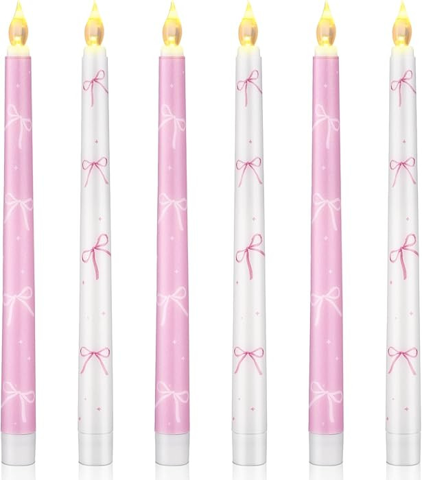 6 Pcs Valentine's Day Coquette Pink Bow Flameless Taper Candles 10.6 Inch Coquette LED Battery Op... | Amazon (US)