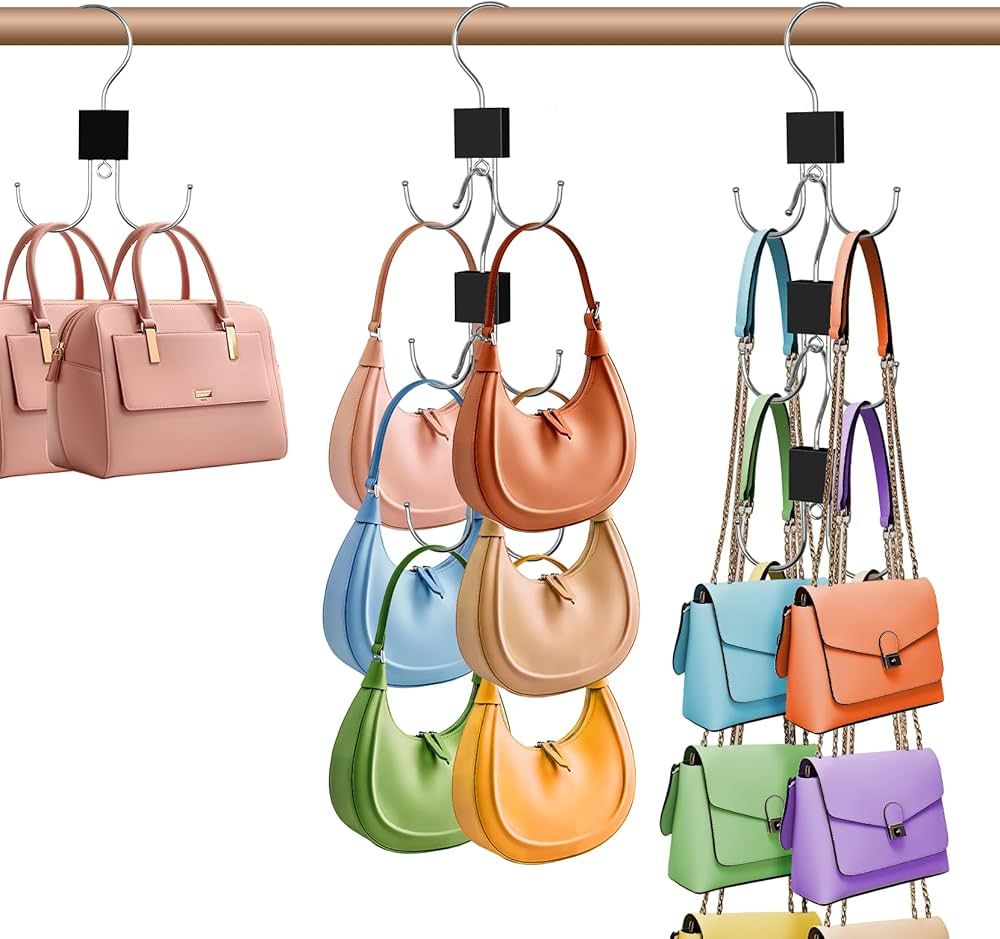 Purse Hanger Organizer for Closet，6 Pack Hanging Bag Holder Handbag Hooks Space-Saving Tote Org... | Amazon (US)