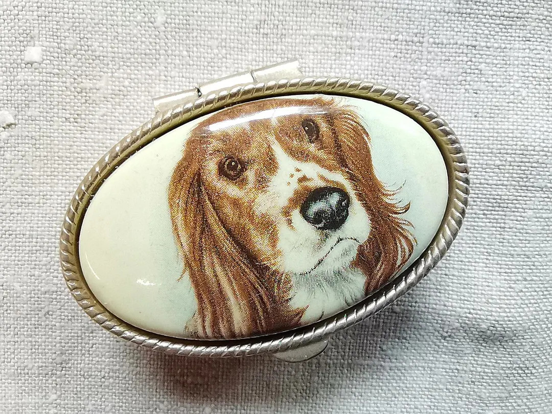 French Vintage Porcelain & Gold Tone Metal Brittany Spaniel Dog Pill Box (A410) | Etsy (US)