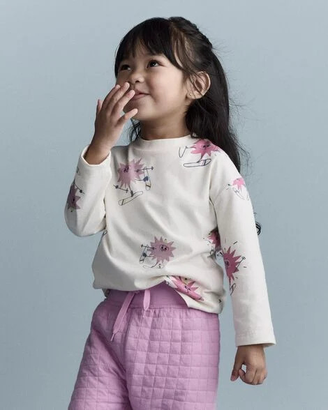 Otter Avenue Toddler Girls Girl Skiing Abstract Long-Sleeve Relaxed Graphic Tee - Cream 3T Cream | Carter's Inc