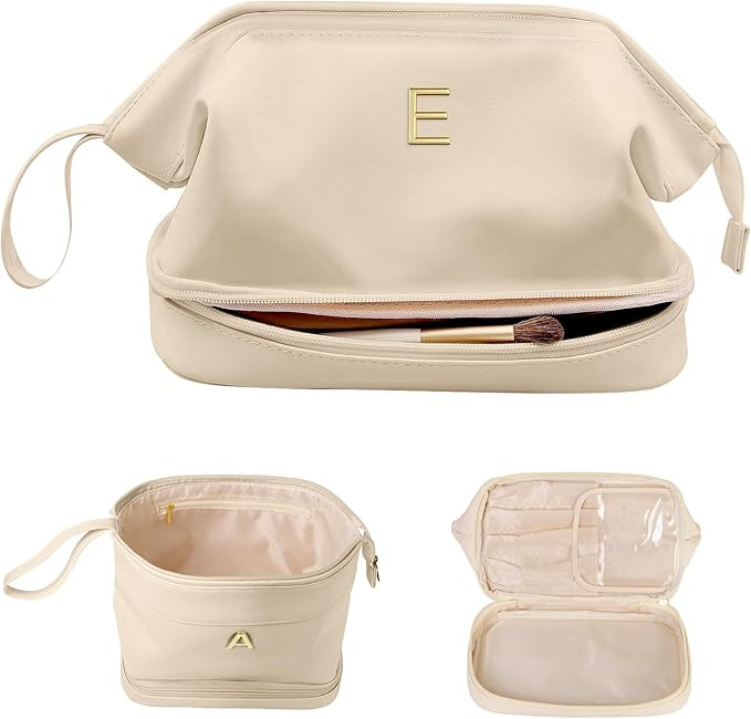Initial Makeup Bag, Women Gifts, Personalized Double Layer Cosmetic Bag with Makeup Brush Organiz... | Amazon (US)