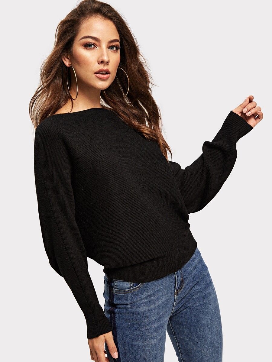Solid Dolman Sleeve Sweater | SHEIN