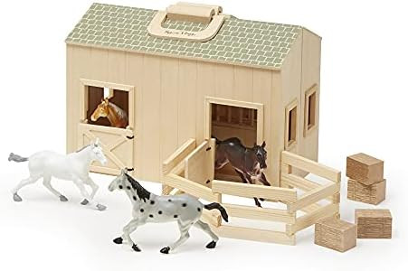 Melissa & Doug Fold and Go Wooden Horse Stable Dollhouse With Handle and Toy Horses (11 pcs) | Amazon (US)
