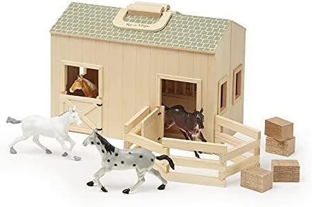 Melissa & Doug Fold and Go Wooden Horse Stable Dollhouse With Handle and Toy Horses (11 pcs) | Amazon (US)