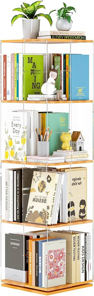 TAKEKIT Rotating Bookshelf, 360 Degree Revolving Bookcase, 4-Tier Spinning Bookshelf, Clear Acryl... | Amazon (US)