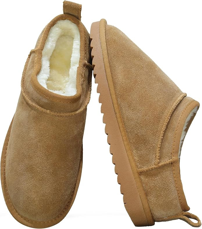 Womens Micro Boot Mini Low-top Boot Fashion Slippers Slip on For Fleece Lined Suede Comfy Short A... | Amazon (US)