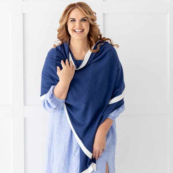 Organic Cotton Dreamsoft Travel Scarf - Navy Banded | zestt organics