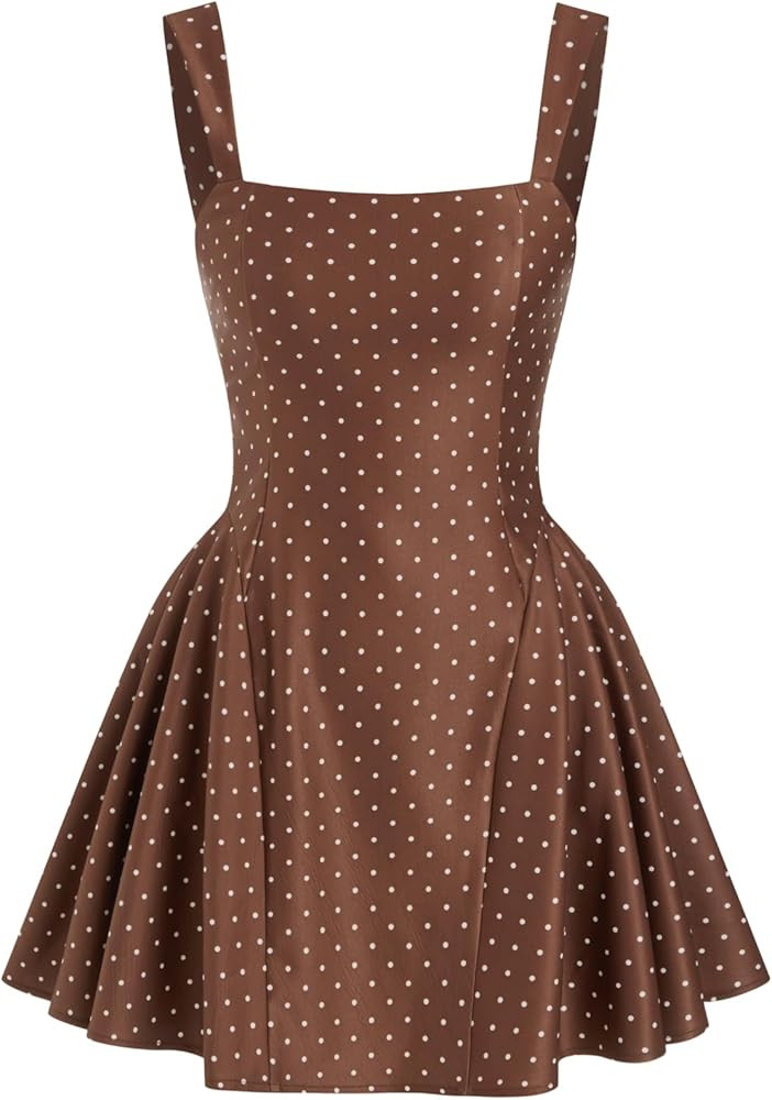 CIDER Womens Polka Dot Going Out Dress Cute Summer Date Night Square Neck Sleeveless Mini Dress | Amazon (US)