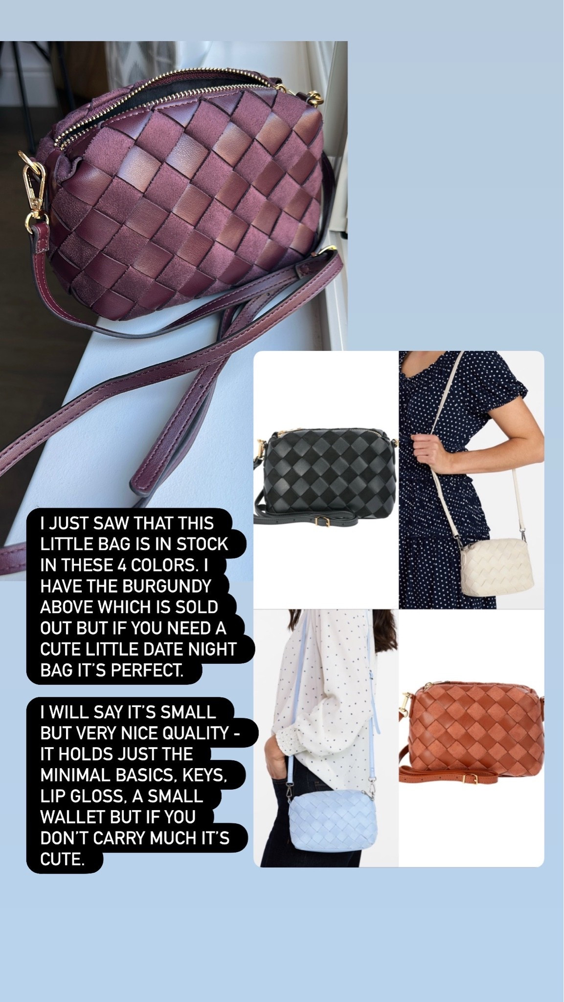 This is such a cute little date night bag or anytime bag when you don’t want to carry much.
