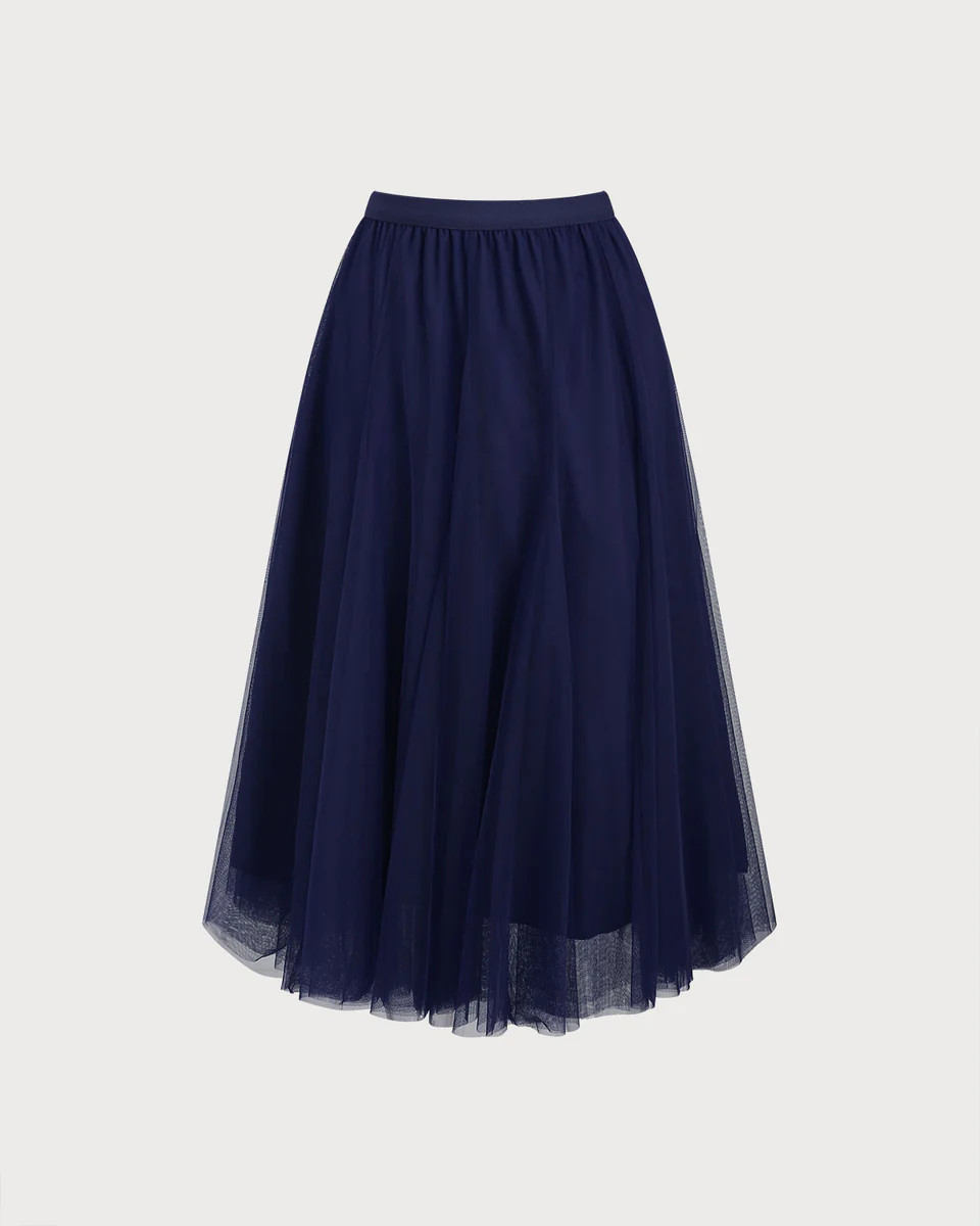 Blue Elastic Waist Mesh Skirt | rihoas.com