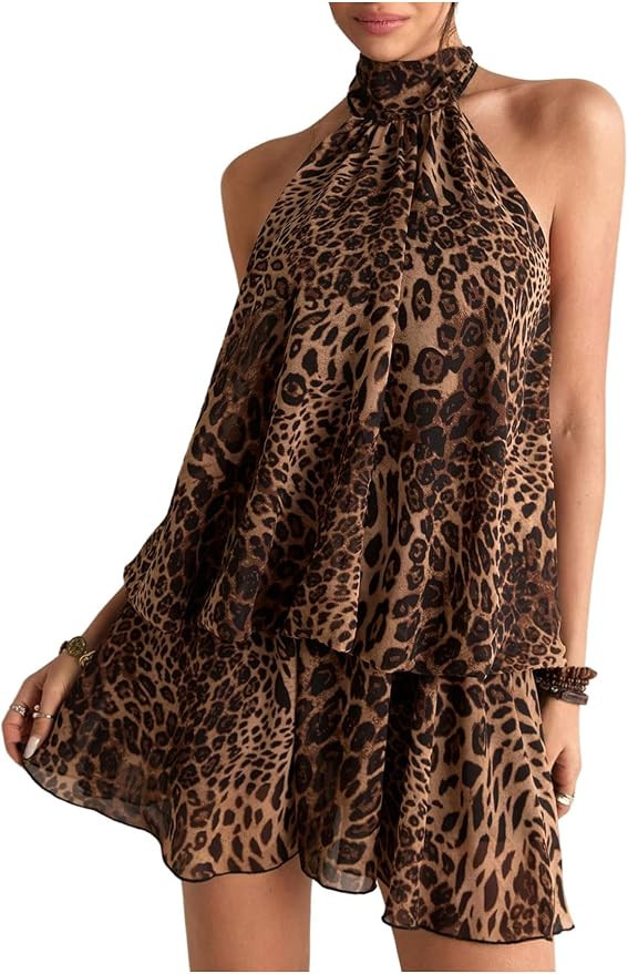 GORGLITTER Women's Leopard Print Mini Dress Animal Cheetah Backless Dresses | Amazon (US)