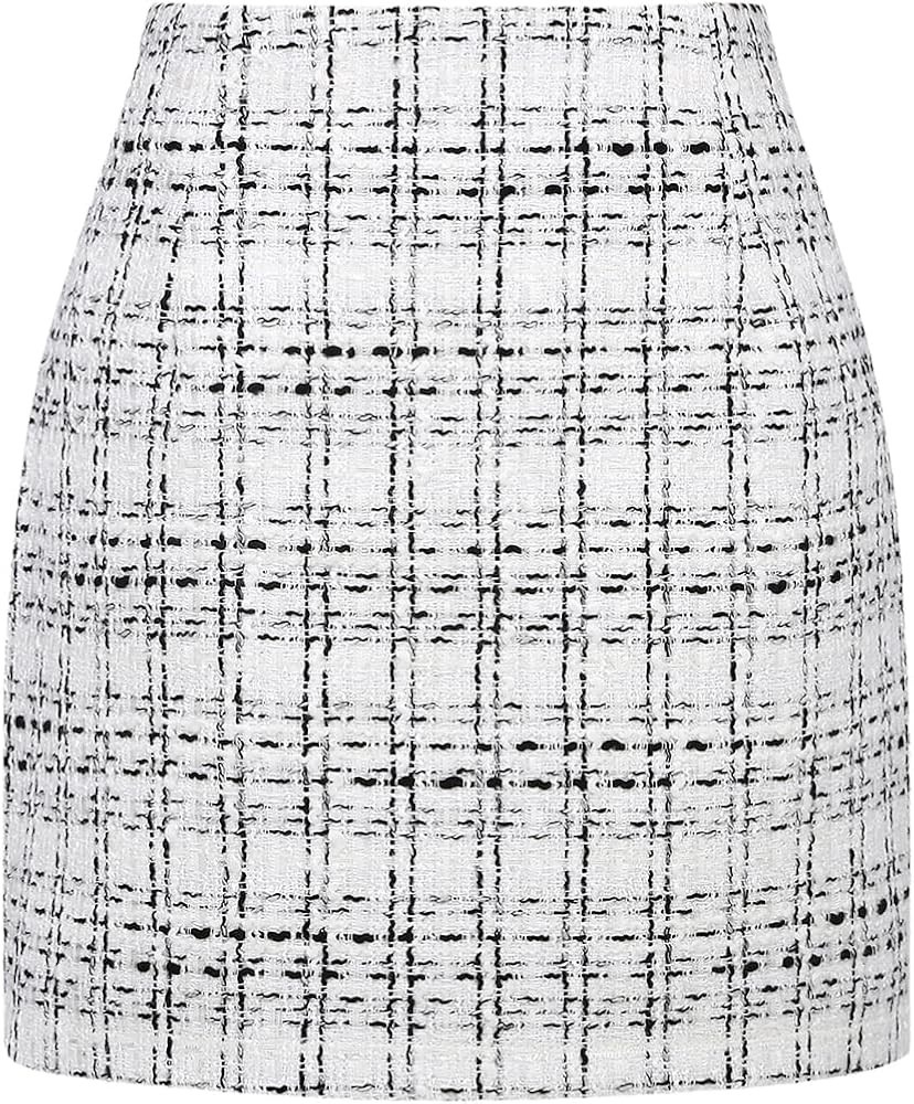 IDEALSANXUN Womens High Waist Plaid Skirt Bodycon Pencil Wool Mini Skirts | Amazon (US)