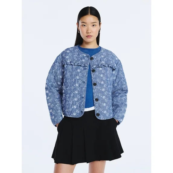 Scoop Women's Cotton Eyelet Jacket with Puff Sleeves, Sizes XS-4X | Walmart (US)