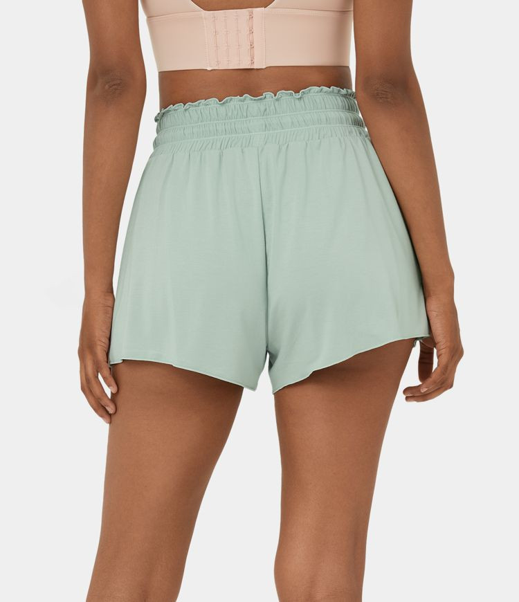 Frill High Waisted Elastic Waistband Drawstring Flowy Stacked Casual Shorts 3" | HALARA