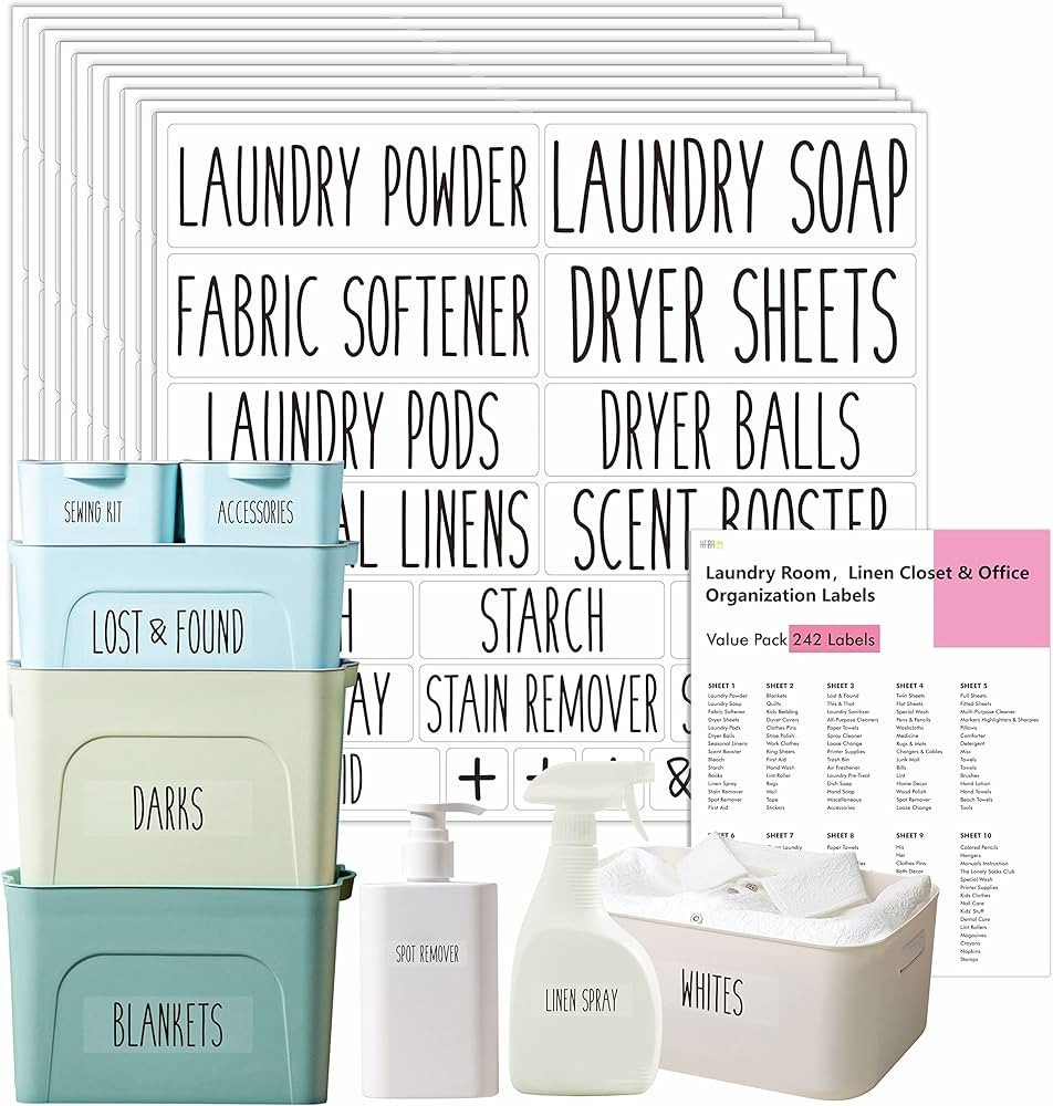 Hebayy 242 pcs Laundry Room Labels,Linen Closet & Office Organization Label Stickers, Waterproof, Te | Amazon (US)