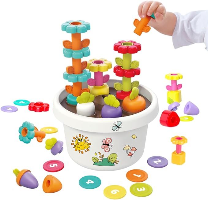 Montessori Flower Garden Toy Set, 7-in-1 Educational Building and Stacking Toys for Toddlers, Cou... | Amazon (US)