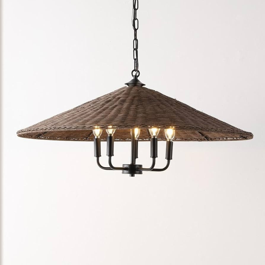 SAFAVIEH Lighting Collection – Palmera Natural Rattan & Black 5-Light Adjustable Pendant Chande... | Amazon (US)