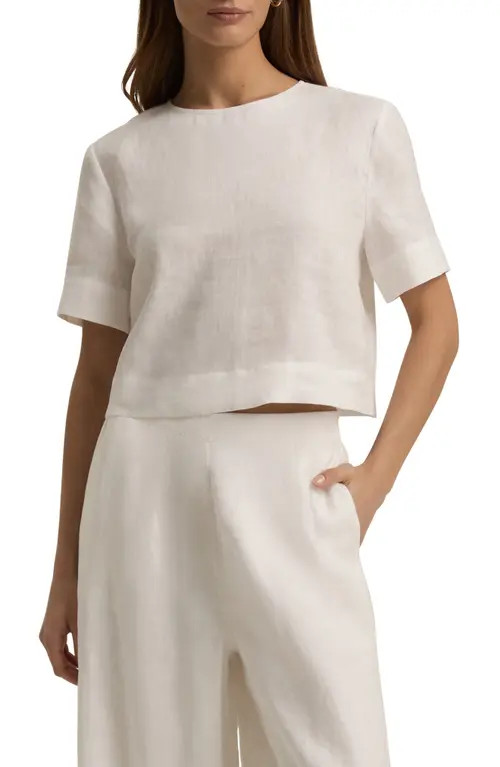 Favorite Daughter The Easy Breezy Linen Crop T-Shirt in Bright White at Nordstrom, Size Large | Nordstrom